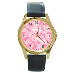 Pink Zendoodle Round Gold Metal Watch by Mazipoodles