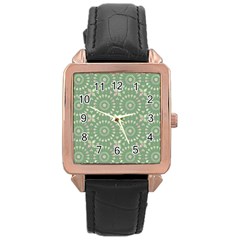 Kaleidoscope Peaceful Green Rose Gold Leather Watch  by Mazipoodles