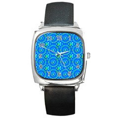 Kaleidoscope Blue Square Metal Watch by Mazipoodles