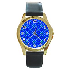 Kaleidoscope Royal Blue Round Gold Metal Watch by Mazipoodles