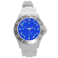 Kaleidoscope Royal Blue Round Plastic Sport Watch (l) by Mazipoodles