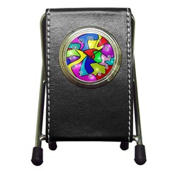Colorful Abstract Art Pen Holder Desk Clock by gasi