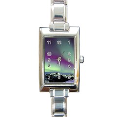 Aurora Stars Sky Mountains Snow Aurora Borealis Rectangle Italian Charm Watch by Uceng