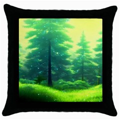 Anime Forrest Nature Fantasy Sunset Trees Woods Throw Pillow Case (black) by Uceng