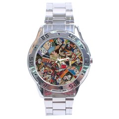 Background Embroidery Pattern Stitches Abstract Stainless Steel Analogue Watch by Uceng