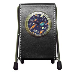 Space Galaxy Planet Universe Stars Night Fantasy Pen Holder Desk Clock by Uceng