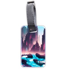 Urban City Cyberpunk River Cyber Tech Future Luggage Tag (two Sides) by Uceng