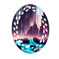 Urban City Cyberpunk River Cyber Tech Future Oval Filigree Ornament (two Sides) by Uceng