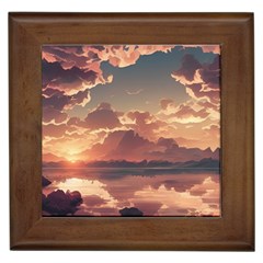 Sunset River Sky Clouds Nature Nostalgic Mountain Framed Tile