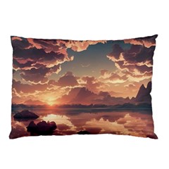 Sunset River Sky Clouds Nature Nostalgic Mountain Pillow Case by Uceng