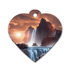 Water Waterfall Nature River Lake Planet Fantasy Dog Tag Heart (two Sides) by Uceng