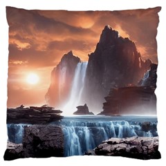 Water Waterfall Nature River Lake Planet Fantasy Large Cushion Case (one Side) by Uceng