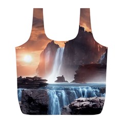 Water Waterfall Nature River Lake Planet Fantasy Full Print Recycle Bag (l) by Uceng