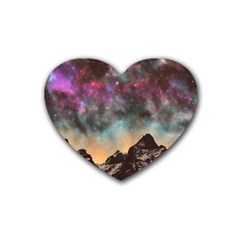 Mountain Space Galaxy Stars Universe Astronomy Rubber Coaster (heart) by Uceng