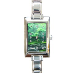 River Forest Woods Nature Rocks Japan Fantasy Rectangle Italian Charm Watch by Uceng