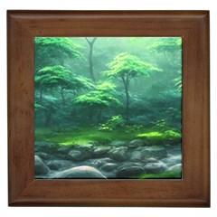 River Forest Woods Nature Rocks Japan Fantasy Framed Tile