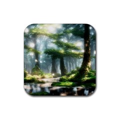 Forest Wood Nature Lake Swamp Water Trees Rubber Coaster (square) by Uceng