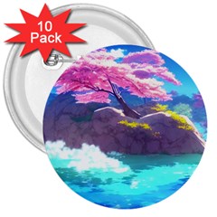 Fantasy Japan Mountains Cherry Blossoms Nature 3  Buttons (10 Pack)  by Uceng