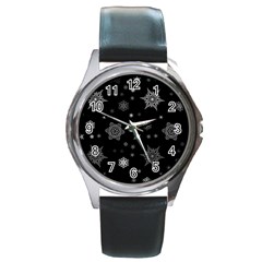 Christmas Snowflake Seamless Pattern With Tiled Falling Snow Round Metal Watch by Uceng