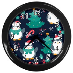 Colorful Funny Christmas Pattern Wall Clock (black) by Uceng