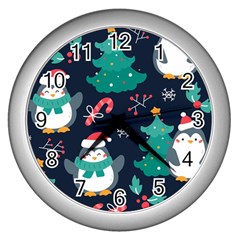 Colorful Funny Christmas Pattern Wall Clock (silver) by Uceng