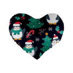 Colorful Funny Christmas Pattern Standard 16  Premium Heart Shape Cushions