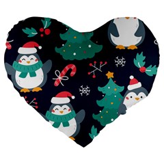 Colorful Funny Christmas Pattern Large 19  Premium Heart Shape Cushions