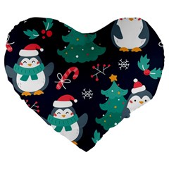 Colorful Funny Christmas Pattern Large 19  Premium Flano Heart Shape Cushions