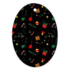 Christmas Pattern Texture Colorful Wallpaper Oval Ornament (two Sides) by Uceng