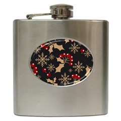 Christmas Pattern With Snowflakes Berries Hip Flask (6 Oz) by Uceng