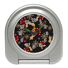 Christmas Pattern With Snowflakes Berries Travel Alarm Clock by Uceng