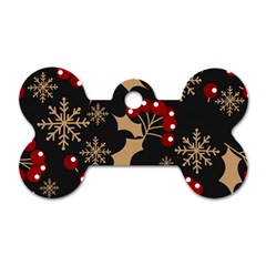 Christmas Pattern With Snowflakes Berries Dog Tag Bone (one Side)