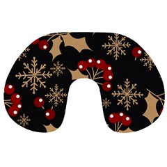 Christmas Pattern With Snowflakes Berries Travel Neck Pillow