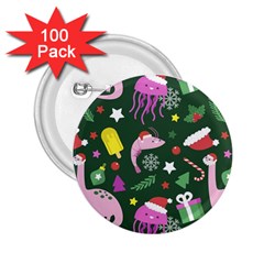 Dinosaur Colorful Funny Christmas Pattern 2.25  Buttons (100 pack) 