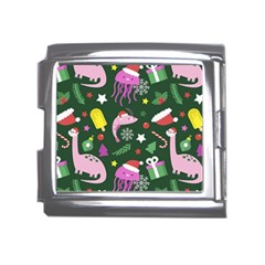 Dinosaur Colorful Funny Christmas Pattern Mega Link Italian Charm (18mm)