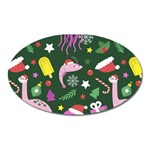 Dinosaur Colorful Funny Christmas Pattern Oval Magnet Front