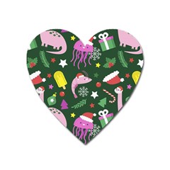 Dinosaur Colorful Funny Christmas Pattern Heart Magnet