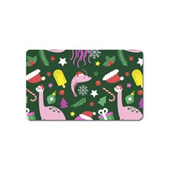Dinosaur Colorful Funny Christmas Pattern Magnet (Name Card)