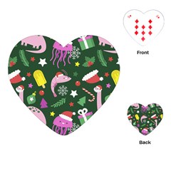 Dinosaur Colorful Funny Christmas Pattern Playing Cards Single Design (Heart)