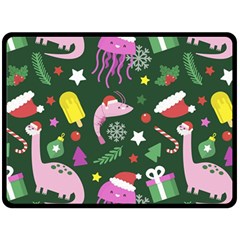 Dinosaur Colorful Funny Christmas Pattern Double Sided Fleece Blanket (Large)