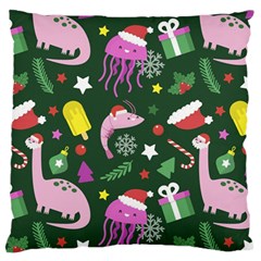 Dinosaur Colorful Funny Christmas Pattern Large Flano Cushion Case (one Side) by Uceng