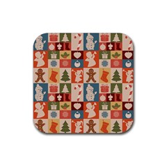 Cute Christmas Seamless Pattern Vector  - Rubber Coaster (square) by Uceng