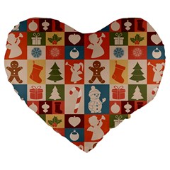 Cute Christmas Seamless Pattern Vector  - Large 19  Premium Heart Shape Cushions by Uceng