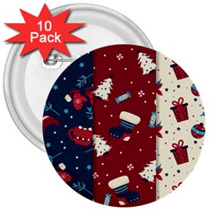 Flat Design Christmas Pattern Collection Art 3  Buttons (10 Pack)  by Uceng