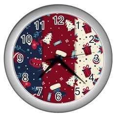 Flat Design Christmas Pattern Collection Art Wall Clock (silver) by Uceng