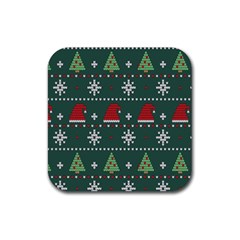 Beautiful Knitted Christmas Pattern Rubber Coaster (square) by Uceng