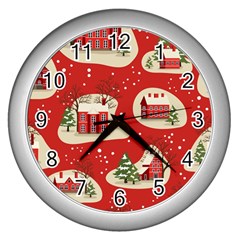 Christmas New Year Seamless Pattern Wall Clock (silver) by Uceng