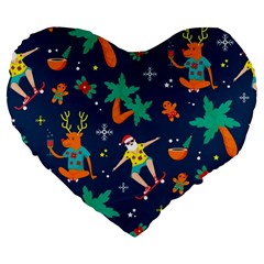 Colorful Funny Christmas Pattern Large 19  Premium Flano Heart Shape Cushions