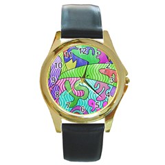 Colorful stylish design Round Gold Metal Watch
