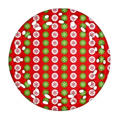 Festive Pattern Christmas Holiday Round Filigree Ornament (two Sides)